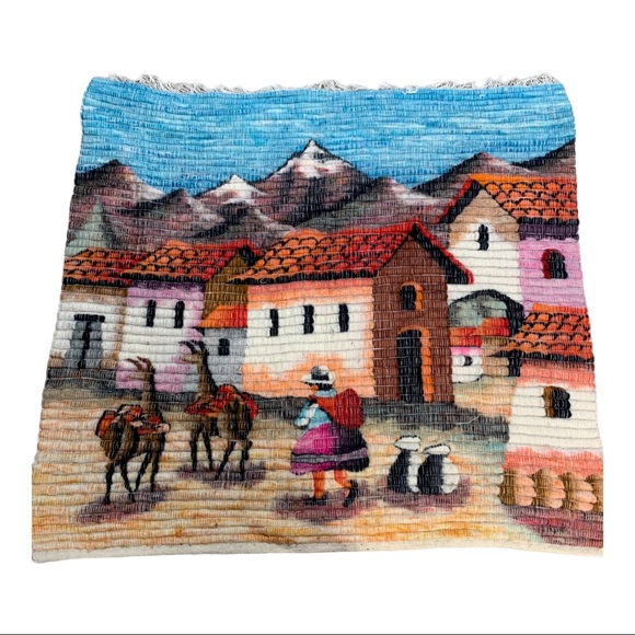 Woven wool tapestry Alpaca Peru 32” X 34”